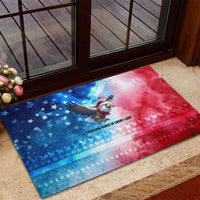 USA Christmas Rubber Doormat with Santa Eagle Red White Blue Snowflake Pattern and American Flag - Wonder Print Shop