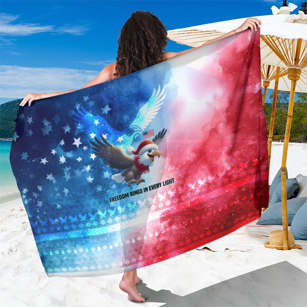 USA Christmas Sarong with Santa Eagle Red White Blue Snowflake Pattern and American Flag - Wonder Print Shop