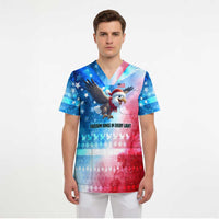 USA Christmas Scrub Top with Santa Eagle Red White Blue Snowflake Pattern and American Flag - Wonder Print Shop