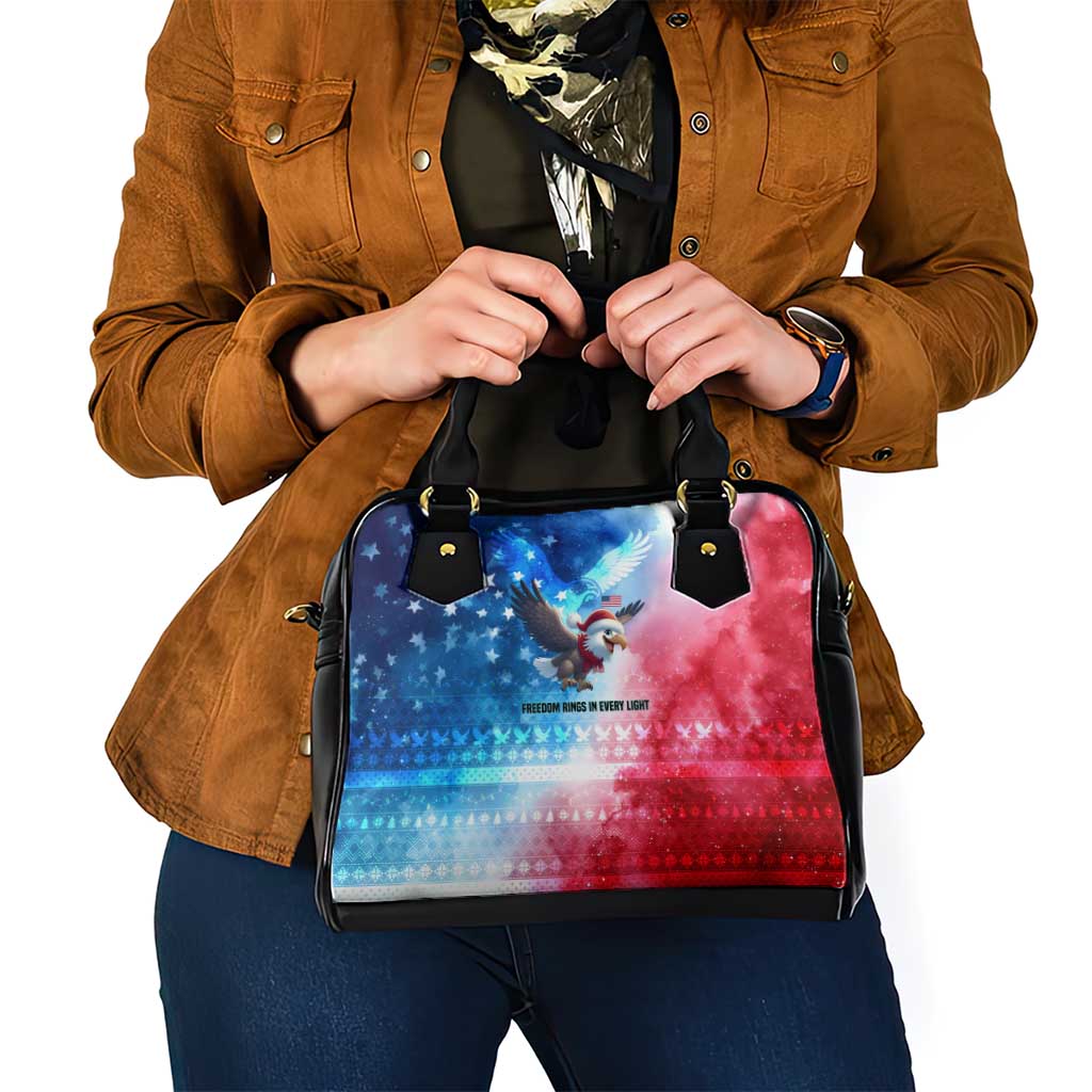 USA Christmas Shoulder Handbag with Santa Eagle Red White Blue Snowflake Pattern and American Flag - Wonder Print Shop