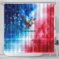 USA Christmas Shower Curtain with Santa Eagle Red White Blue Snowflake Pattern and American Flag - Wonder Print Shop