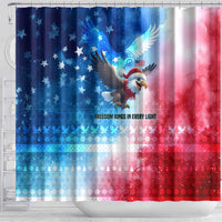 USA Christmas Shower Curtain with Santa Eagle Red White Blue Snowflake Pattern and American Flag - Wonder Print Shop