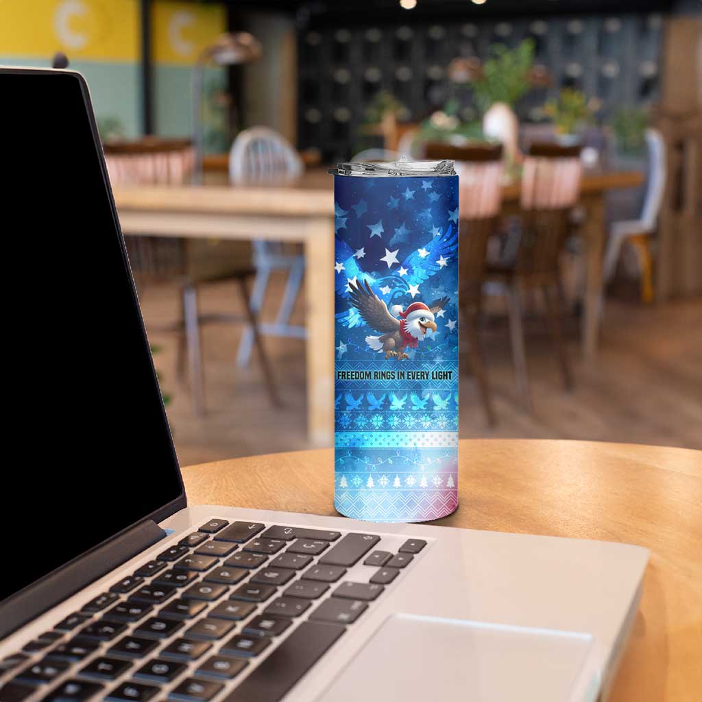 USA Christmas Skinny Tumbler with Santa Eagle Red White Blue Snowflake Pattern and American Flag - Wonder Print Shop