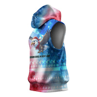 USA Christmas Sleeveless Hoodie with Santa Eagle Red White Blue Snowflake Pattern and American Flag - Wonder Print Shop