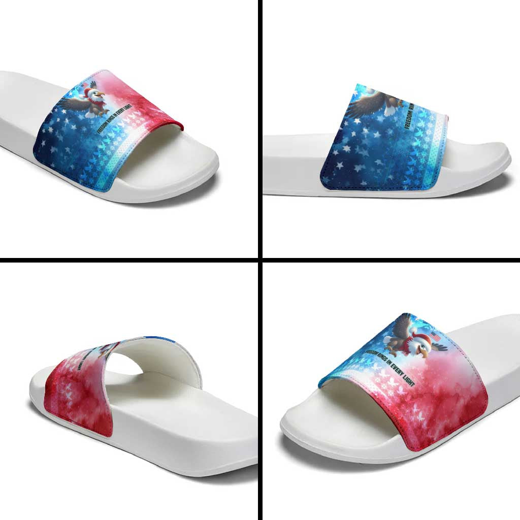 USA Christmas Slide Sandals with Santa Eagle Red White Blue Snowflake Pattern and American Flag - Wonder Print Shop