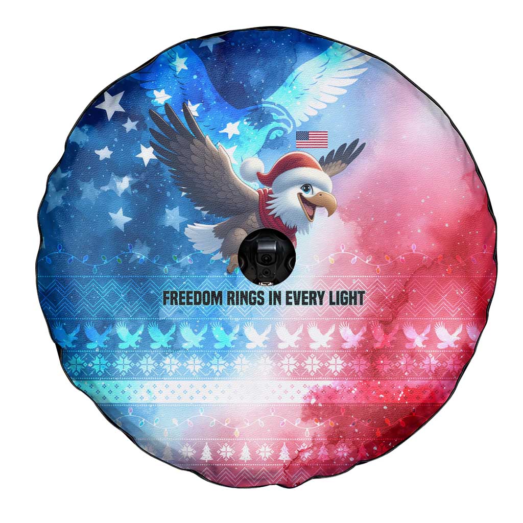 USA Christmas Spare Tire Cover with Santa Eagle Red White Blue Snowflake Pattern and American Flag - Wonder Print Shop