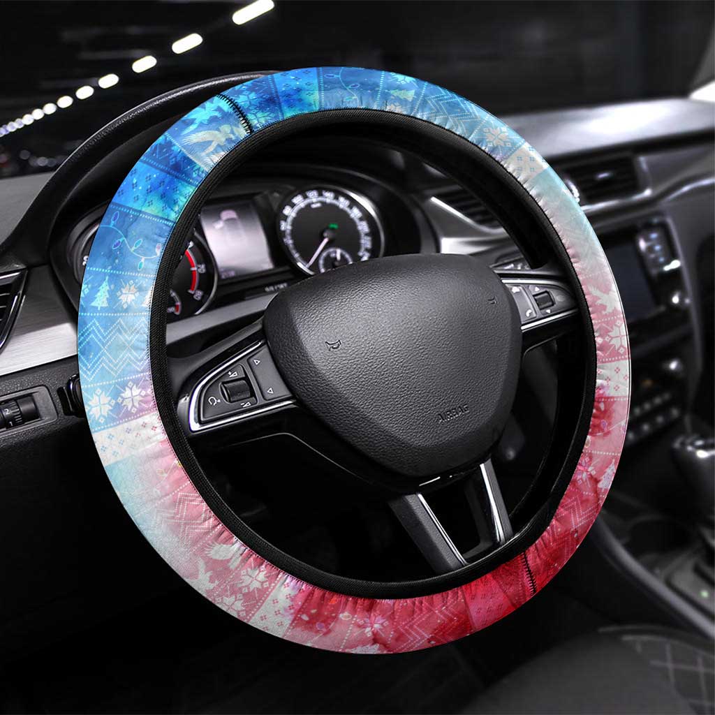 USA Christmas Steering Wheel Cover with Santa Eagle Red White Blue Snowflake Pattern and American Flag - Wonder Print Shop