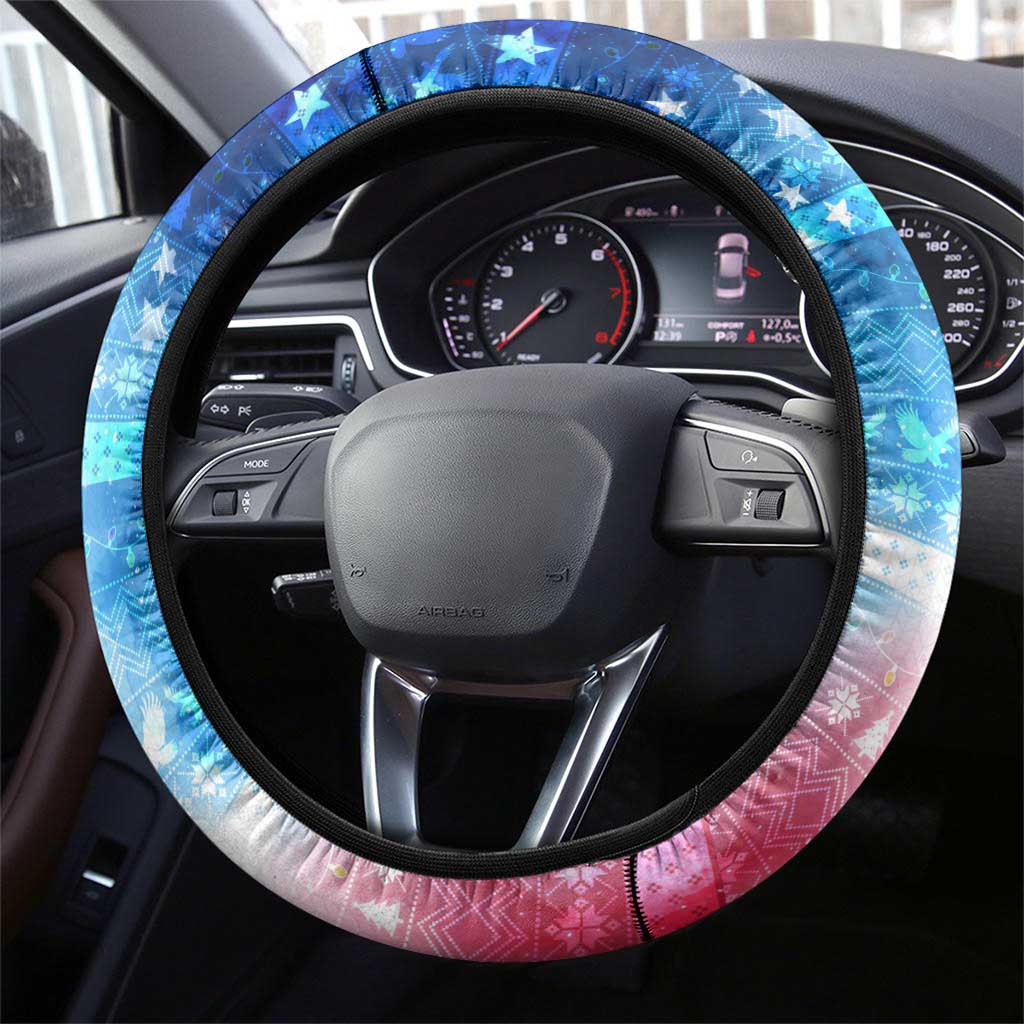 USA Christmas Steering Wheel Cover with Santa Eagle Red White Blue Snowflake Pattern and American Flag - Wonder Print Shop