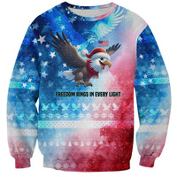 USA Christmas Sweatshirt with Santa Eagle Red White Blue Snowflake Pattern and American Flag - Wonder Print Shop