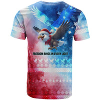 USA Christmas T Shirt with Santa Eagle Red White Blue Snowflake Pattern and American Flag - Wonder Print Shop