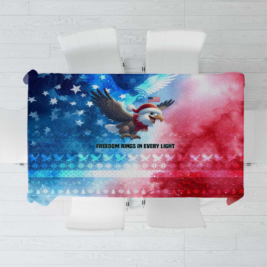 USA Christmas Tablecloth with Santa Eagle Red White Blue Snowflake Pattern and American Flag - Wonder Print Shop