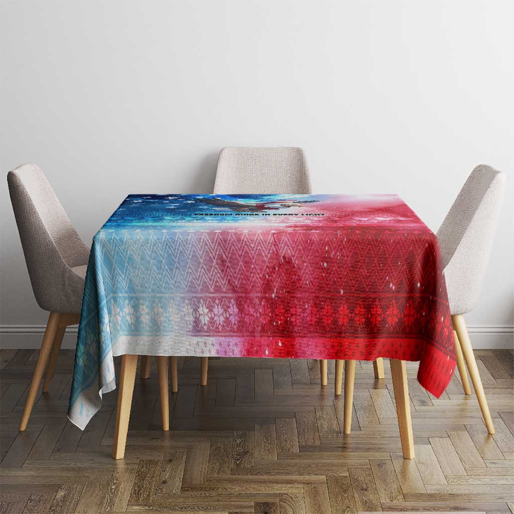 USA Christmas Tablecloth with Santa Eagle Red White Blue Snowflake Pattern and American Flag - Wonder Print Shop