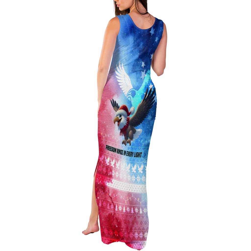 USA Christmas Tank Maxi Dress with Santa Eagle Red White Blue Snowflake Pattern and American Flag - Wonder Print Shop