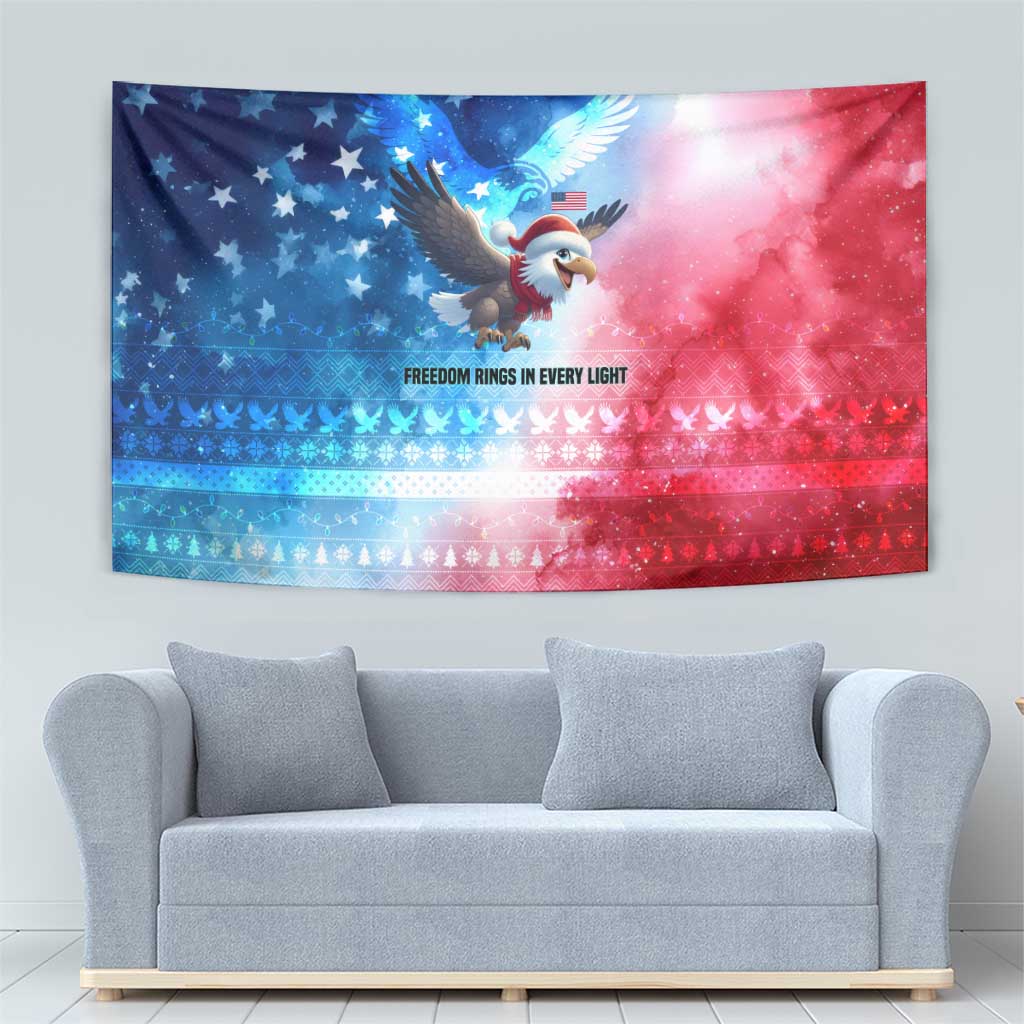 USA Christmas Tapestry with Santa Eagle Red White Blue Snowflake Pattern and American Flag - Wonder Print Shop