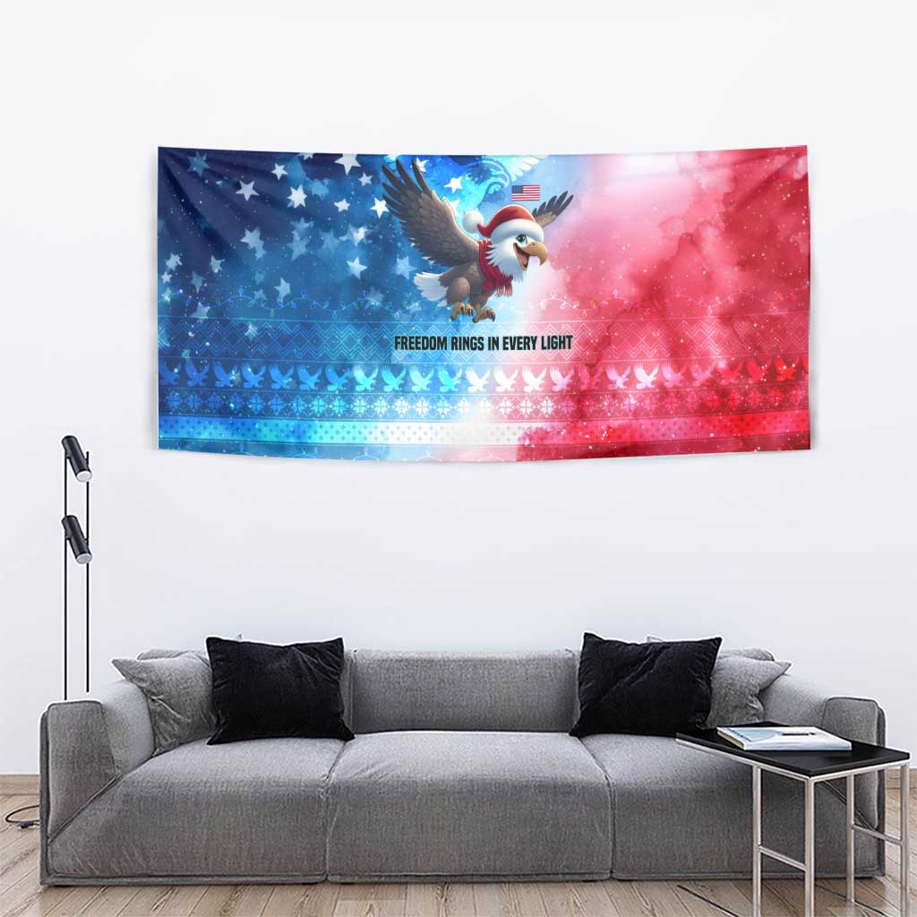 USA Christmas Tapestry with Santa Eagle Red White Blue Snowflake Pattern and American Flag - Wonder Print Shop