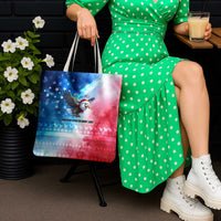 USA Christmas Tote Bag with Santa Eagle Red White Blue Snowflake Pattern and American Flag - Wonder Print Shop