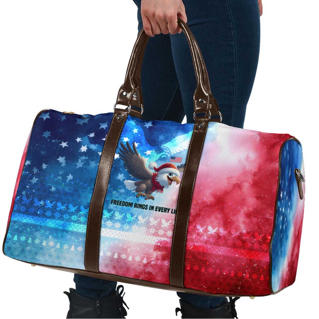 USA Christmas Travel Bag with Santa Eagle Red White Blue Snowflake Pattern and American Flag - Wonder Print Shop