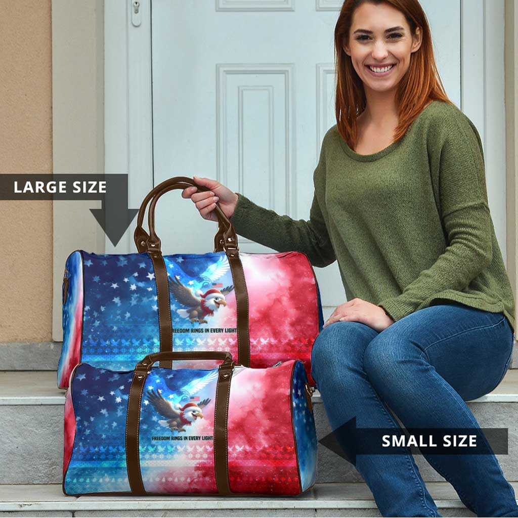 USA Christmas Travel Bag with Santa Eagle Red White Blue Snowflake Pattern and American Flag - Wonder Print Shop