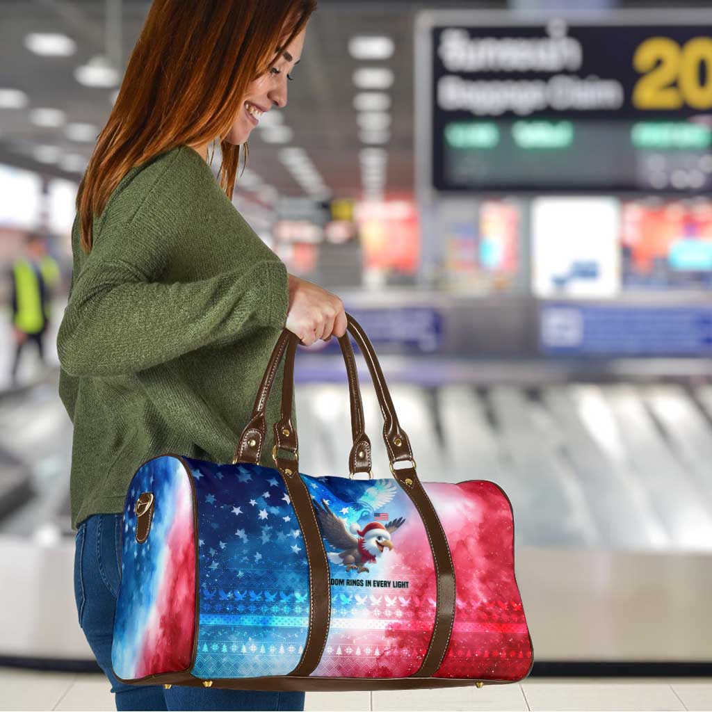 USA Christmas Travel Bag with Santa Eagle Red White Blue Snowflake Pattern and American Flag - Wonder Print Shop