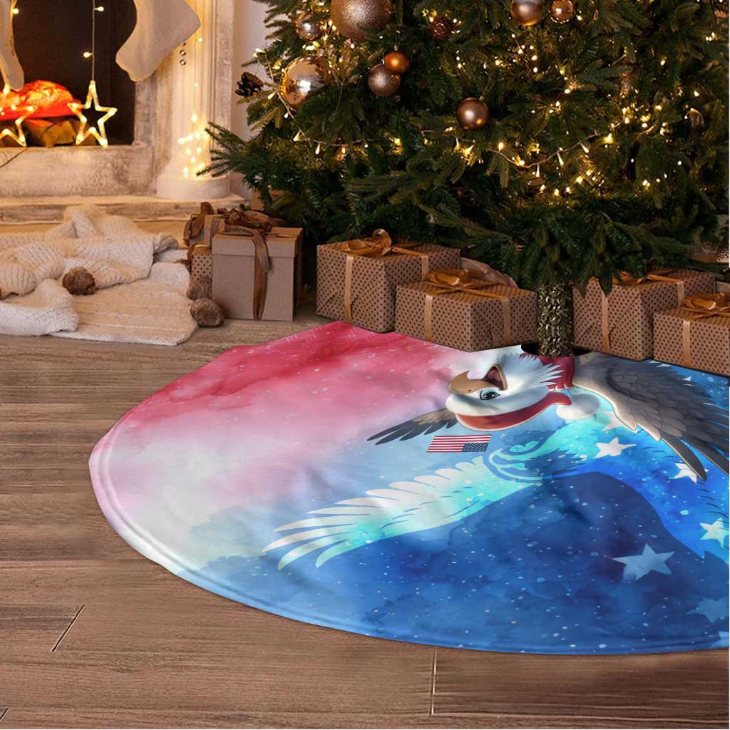 USA Christmas Tree Skirt with Santa Eagle Red White Blue Snowflake Pattern and American Flag - Wonder Print Shop