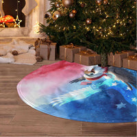 USA Christmas Tree Skirt with Santa Eagle Red White Blue Snowflake Pattern and American Flag - Wonder Print Shop