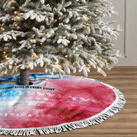 USA Christmas Tree Skirt with Santa Eagle Red White Blue Snowflake Pattern and American Flag - Wonder Print Shop
