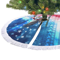 USA Christmas Tree Skirt with Santa Eagle Red White Blue Snowflake Pattern and American Flag - Wonder Print Shop