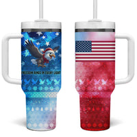 USA Christmas Tumbler With Handle with Santa Eagle Red White Blue Snowflake Pattern and American Flag - Wonder Print Shop