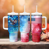 USA Christmas Tumbler With Handle with Santa Eagle Red White Blue Snowflake Pattern and American Flag - Wonder Print Shop