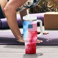 USA Christmas Tumbler With Handle with Santa Eagle Red White Blue Snowflake Pattern and American Flag - Wonder Print Shop