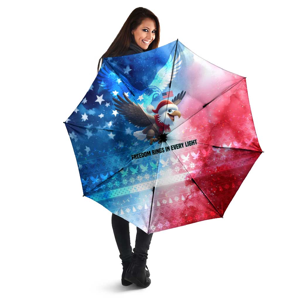 USA Christmas Umbrella with Santa Eagle Red White Blue Snowflake Pattern and American Flag - Wonder Print Shop