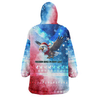 USA Christmas Wearable Blanket Hoodie with Santa Eagle Red White Blue Snowflake Pattern and American Flag - Wonder Print Shop