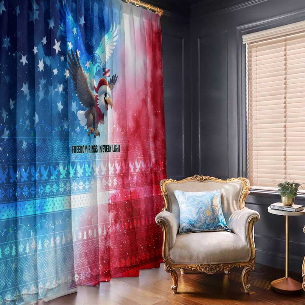 USA Christmas Window Curtain with Santa Eagle Red White Blue Snowflake Pattern and American Flag - Wonder Print Shop