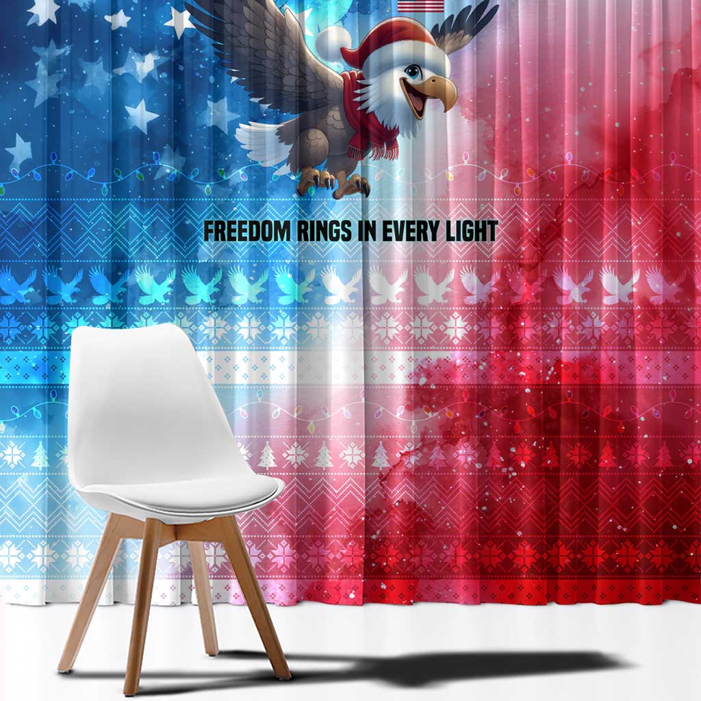 USA Christmas Window Curtain with Santa Eagle Red White Blue Snowflake Pattern and American Flag - Wonder Print Shop