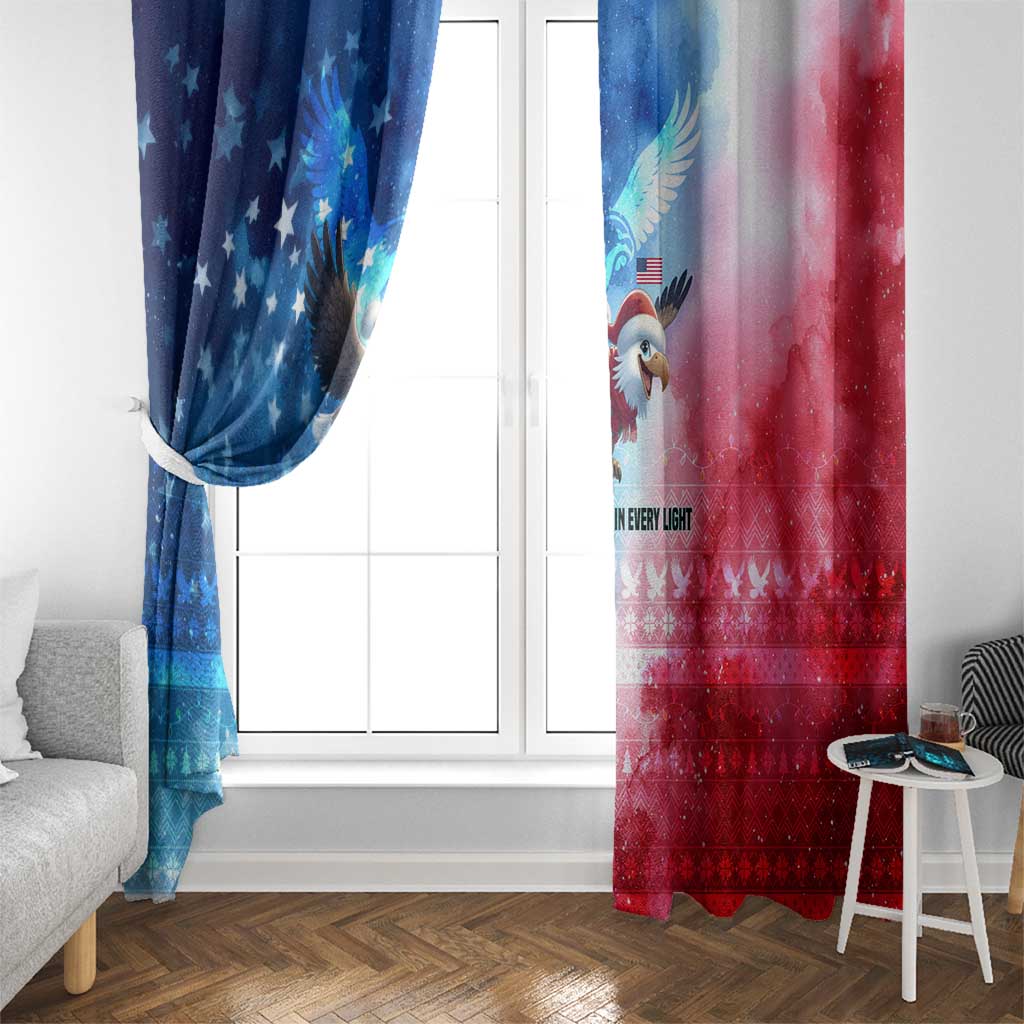 USA Christmas Window Curtain with Santa Eagle Red White Blue Snowflake Pattern and American Flag - Wonder Print Shop