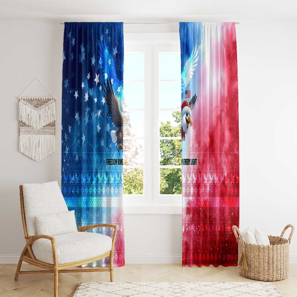 USA Christmas Window Curtain with Santa Eagle Red White Blue Snowflake Pattern and American Flag - Wonder Print Shop