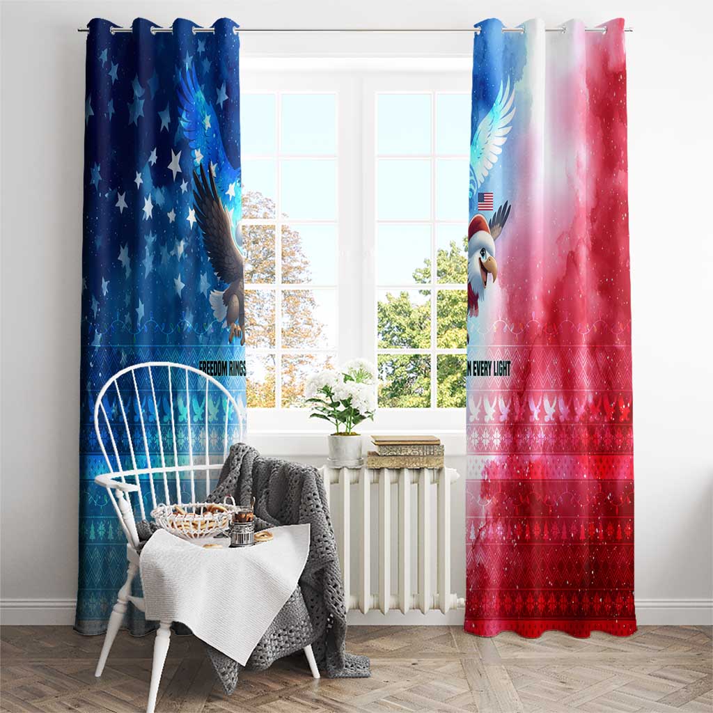 USA Christmas Window Curtain with Santa Eagle Red White Blue Snowflake Pattern and American Flag - Wonder Print Shop