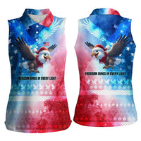 USA Christmas Women Sleeveless Polo Shirt with Santa Eagle Red White Blue Snowflake Pattern and American Flag - Wonder Print Shop