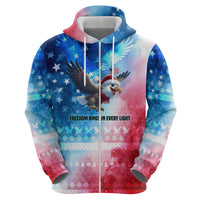 USA Christmas Zip Hoodie with Santa Eagle Red White Blue Snowflake Pattern and American Flag - Wonder Print Shop