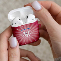 USA Christmas AirPods Case with Bald Eagle Seal Pink Starburst Pattern and Festive Holiday Icons - Wonder Print Shop