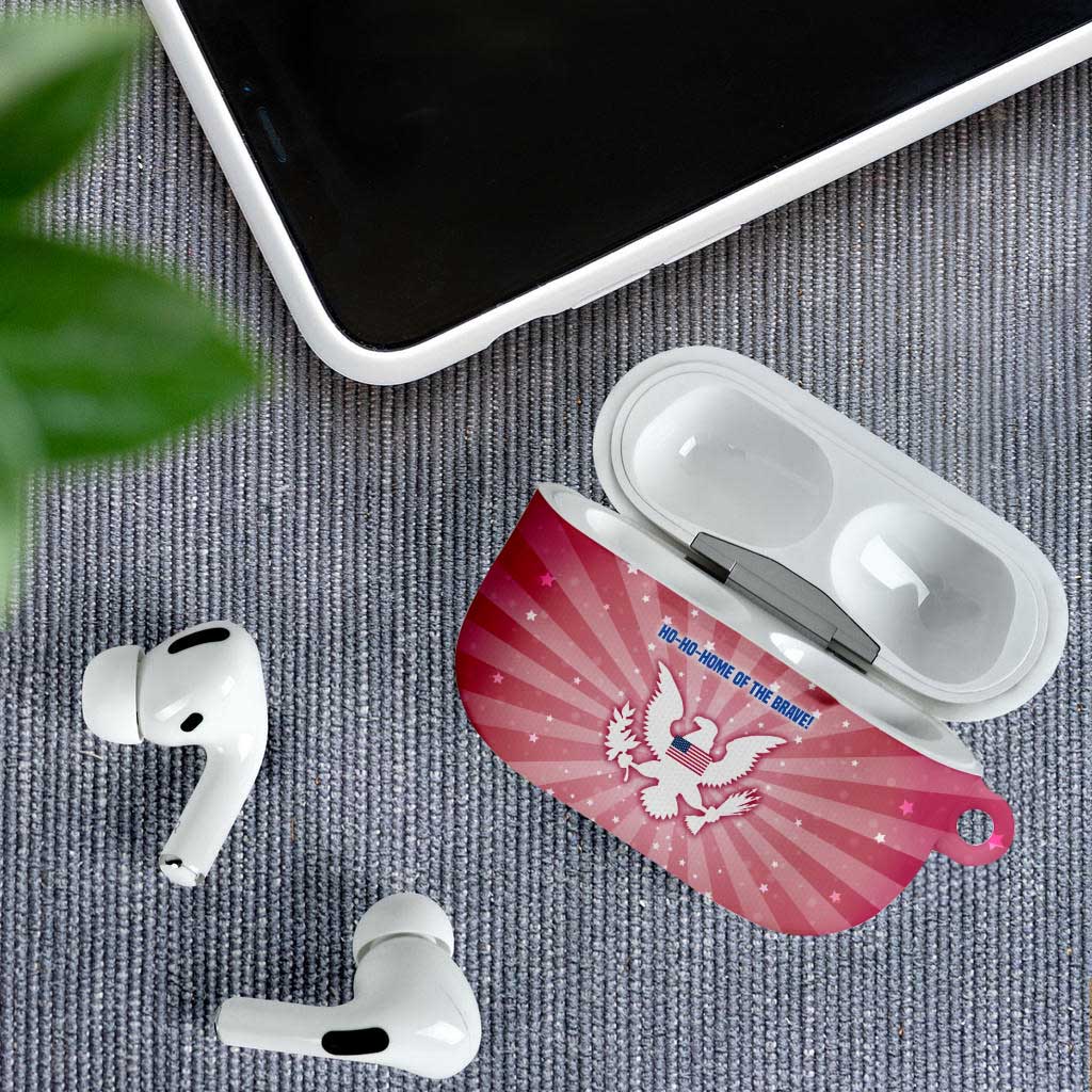 USA Christmas AirPods Case with Bald Eagle Seal Pink Starburst Pattern and Festive Holiday Icons - Wonder Print Shop