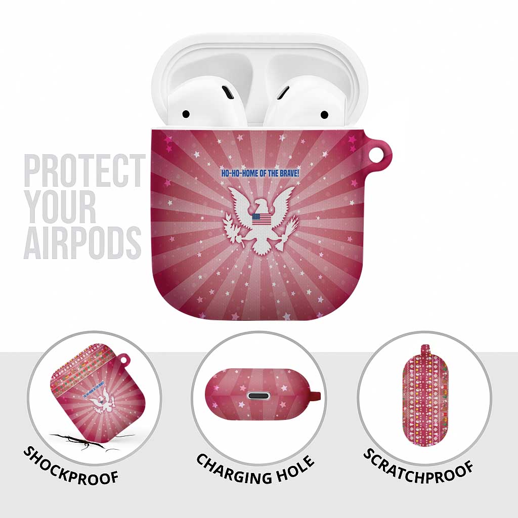 USA Christmas AirPods Case with Bald Eagle Seal Pink Starburst Pattern and Festive Holiday Icons - Wonder Print Shop
