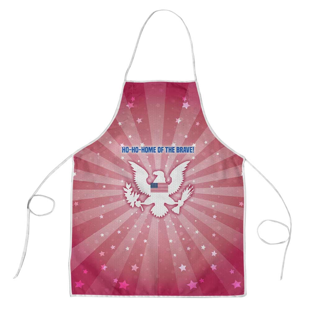 USA Christmas Apron with Bald Eagle Seal Pink Starburst Pattern and Festive Holiday Icons - Wonder Print Shop