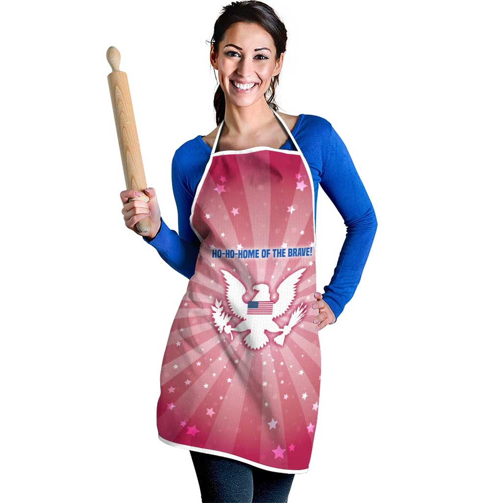 USA Christmas Apron with Bald Eagle Seal Pink Starburst Pattern and Festive Holiday Icons - Wonder Print Shop