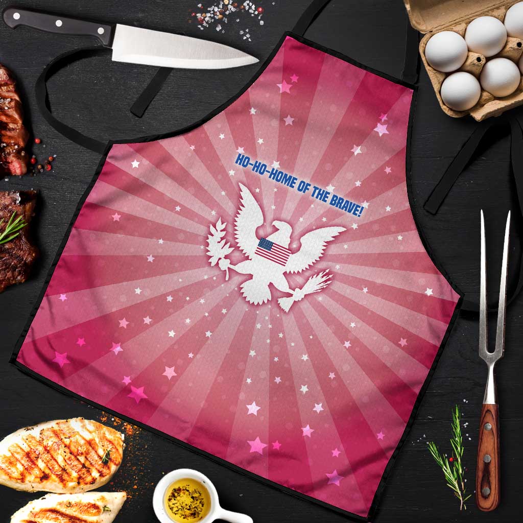 USA Christmas Apron with Bald Eagle Seal Pink Starburst Pattern and Festive Holiday Icons - Wonder Print Shop
