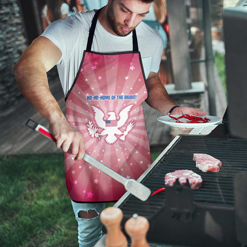 USA Christmas Apron with Bald Eagle Seal Pink Starburst Pattern and Festive Holiday Icons - Wonder Print Shop