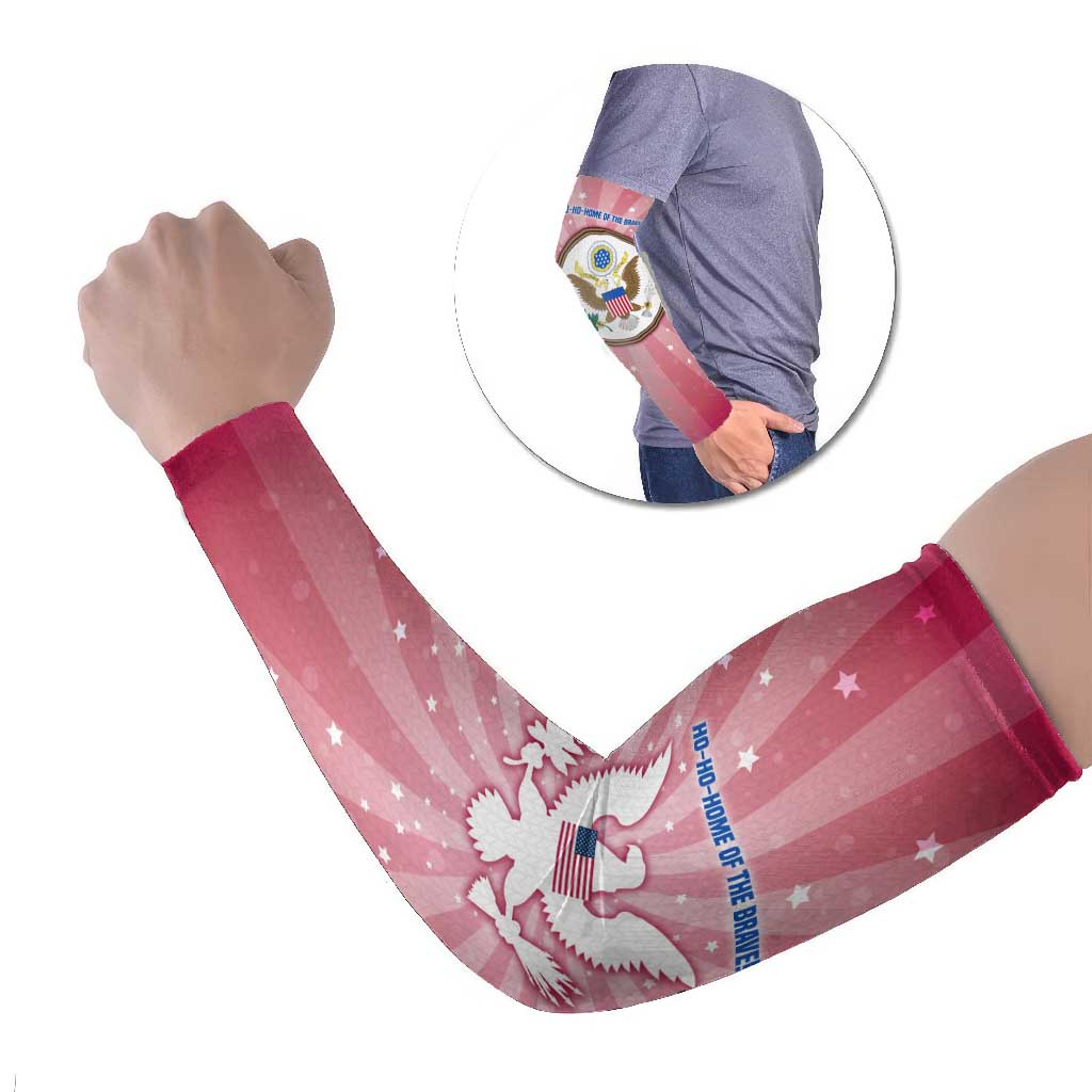USA Christmas Arm Sleeves with Bald Eagle Seal Pink Starburst Pattern and Festive Holiday Icons - Wonder Print Shop