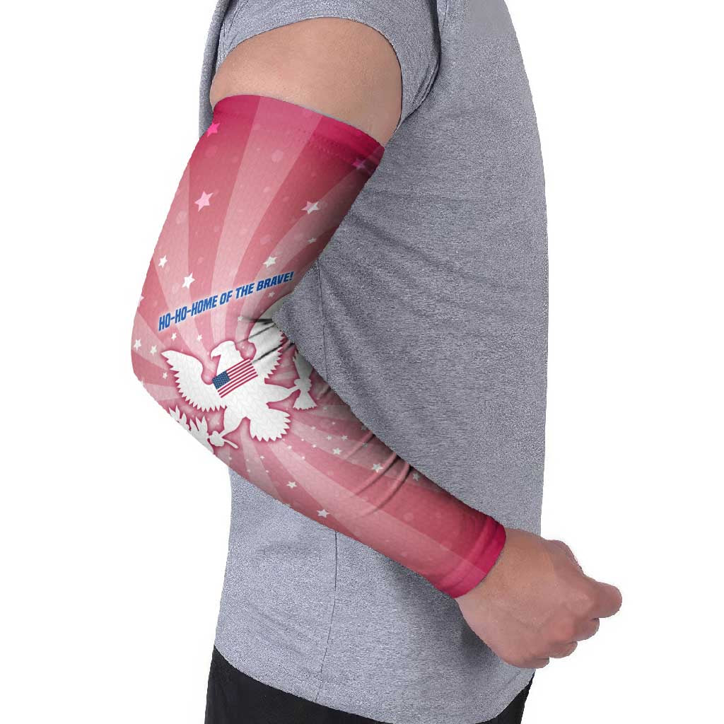 USA Christmas Arm Sleeves with Bald Eagle Seal Pink Starburst Pattern and Festive Holiday Icons - Wonder Print Shop