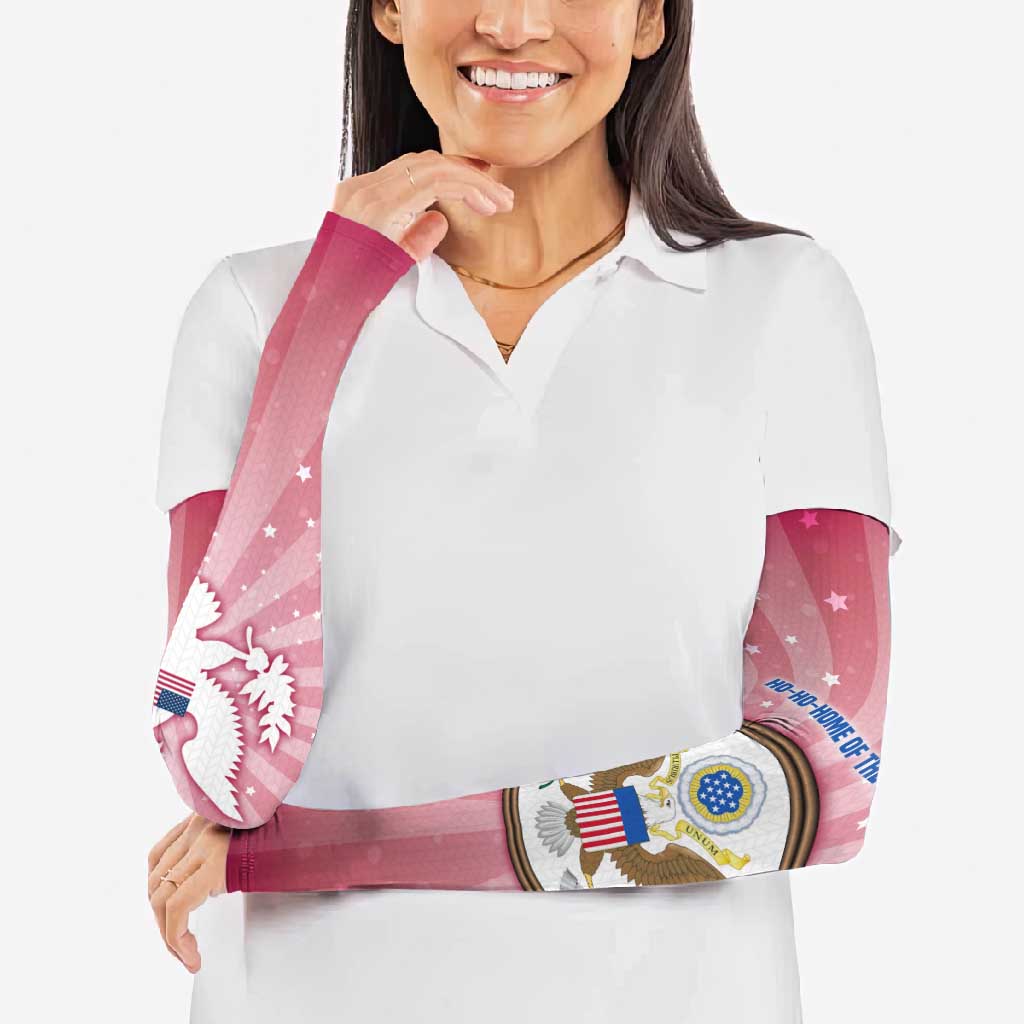 USA Christmas Arm Sleeves with Bald Eagle Seal Pink Starburst Pattern and Festive Holiday Icons - Wonder Print Shop