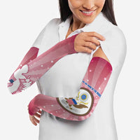 USA Christmas Arm Sleeves with Bald Eagle Seal Pink Starburst Pattern and Festive Holiday Icons - Wonder Print Shop